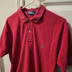 Polo Ralph Lauren Mens Large Red Short Sleeve Pique Cotton Pony Logo Polo Shirt